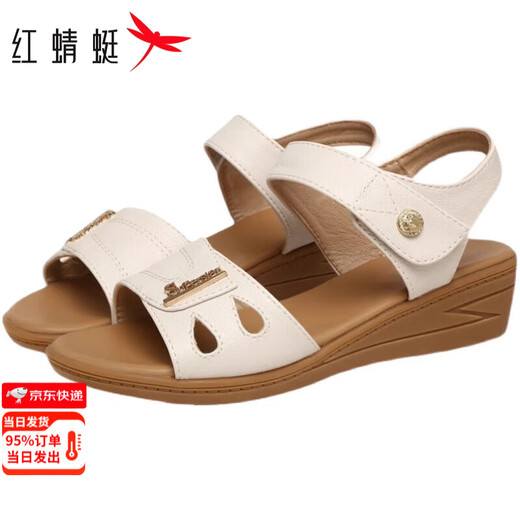 Red Dragonfly Genuine Leather vacas Tendón de vaca Sandalias de tacón para mujeres en verano Suele suave y cómodos zapatos planos sin deslizamiento para madres