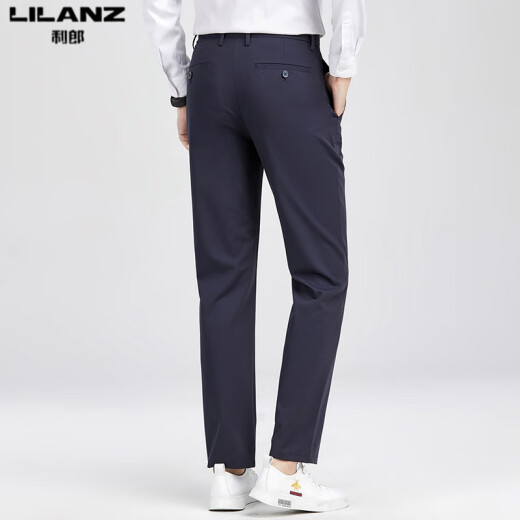 Lilang Mulberry Seidenraup/Seide Casual Hosen Herren-Stil 2025 Sommer Business Elastic Anti-Falten-Gerade-Eisen-freie Hose Blau H9896 29