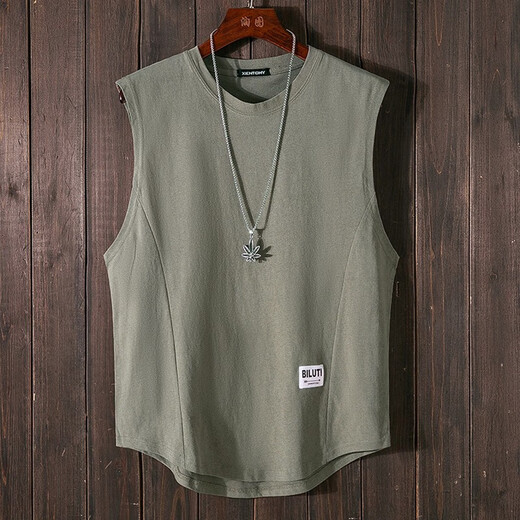 仓石一树仓石一树美式宽松坎肩背心男潮流运动无袖t恤男纯棉篮球健身上衣 白色 L