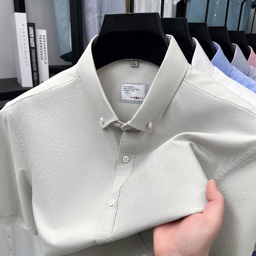 
LAORENTOU pure cotton short-sleeved shirt occupation 2025 summer casual solid color shirt men business formal wear half-sleeved top AN15260 white XL