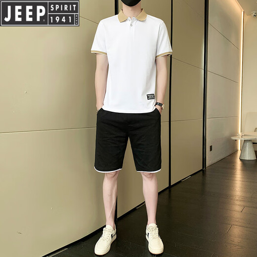 吉普（JEEP）运动休闲套装男士夏季薄款冰丝t恤短袖短裤两件套polo衫帅气百搭 灰色9863(一套) M