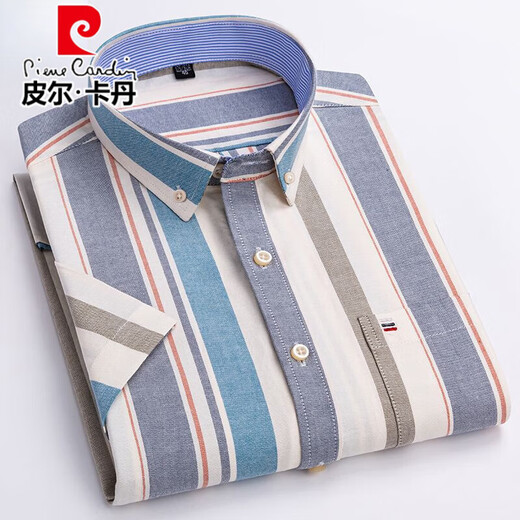 Pier Cardin 100% pure cotton short-sleeved shirt for men in summer Oxford spinning for middle-aged and young people casual and comfortable cotton large-size half-sleeved shirt for cotton short sleeves 1047 M /38[90-110Jin[Jin equals 0.5 kg]]