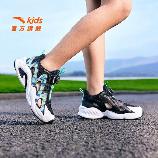 ANTA Children's Sandals Men's and Women's Big Children's Shoes 2026 Summer New Overbearing Frame Shoes Sports Shoes Baotou Beach Sandals Boys Black/Ruoye Green-4 38