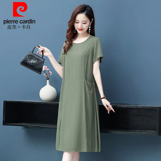 皮尔卡丹（pierre cardin）新款气质洋气棉绸连衣裙夏季女绣花时尚外穿有口袋人造棉裙子薄款 833-砖红 XL