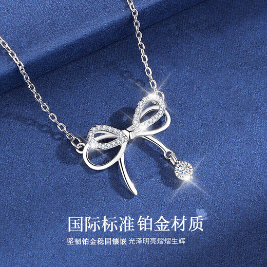 Grace Girl platinum bow necklace, feminine, high-end fashion jewelry, practical birthday gift for girlfriend and wife, platinum bow necklace
