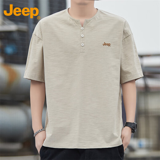Jeep (Jeep) T-shirt à manches courtes pour les hommes en été lâche en vrac fraîche coton pur coton collier de collier