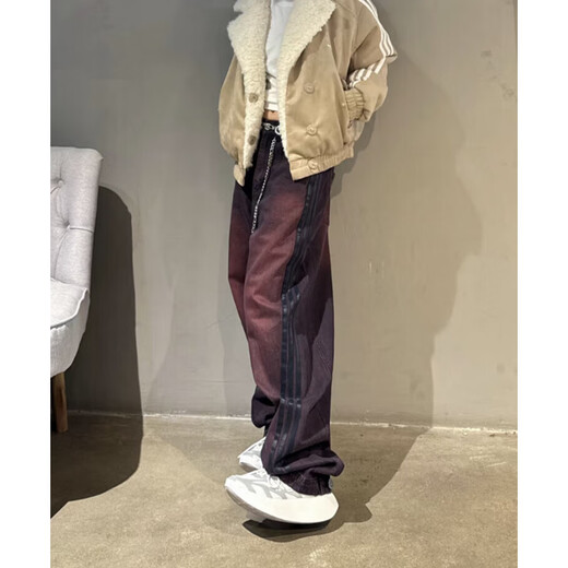 阿迪达斯三叶草女子复古渐变效果水洗牛仔运动长裤JX官方旗舰正品 紫色JX9214 27