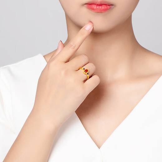 Ming Diamond International Yellow 18K lacquered little palace bird ring female au750 new national trend inlaid ring hand ornaments birthday gift for girlfriend