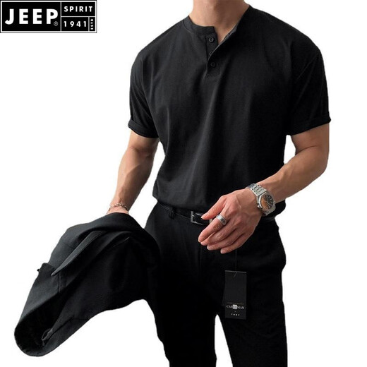 JEEP SPIRIT美式复古重磅短袖t恤男polo衫成熟稳重健身性张力穿搭硬汉亨利衫 绿色 2XL
