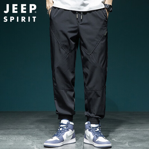 JEEP SPIRIT吉普速干休闲裤男夏季宽松裤子男潮牌冲锋裤冰丝运动裤 黑色  4XL
