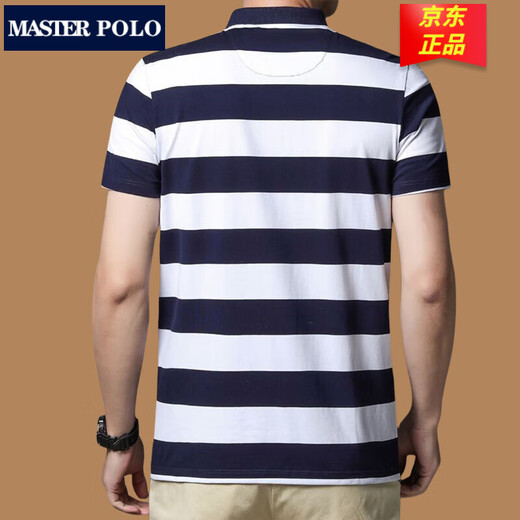 MASTER POLO条纹polo衫夏季商务休闲男士短袖t恤翻领棉体恤宽松潮流上衣服 3882绿色条纹 XL