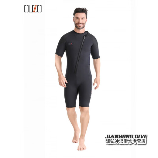 OUZO wetsuit men's 3mm short-sleeved shorts diving wetsuit cold-proof and warm surfing freediving one-piece wetsuit black L