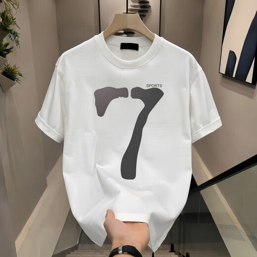 
ROMON men's American fashion handsome ice silk short-sleeved T-shirt men's trendy brand design summer printed round neck half-sleeved top 1506-1-TM6771 black S recommended 90-100Jin [Jin equals 0.5 kg]