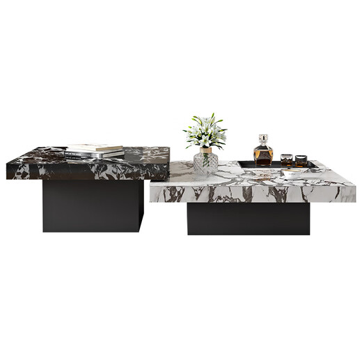 Pupan Italien minimaliste rock rock table basse Luxury Luxury Modern Simple salon marbre Petit appartement carré haut et basse combinaison 80 * 80 * 45 petite table basse +12 0 * 120 * 3519 Décoration entière