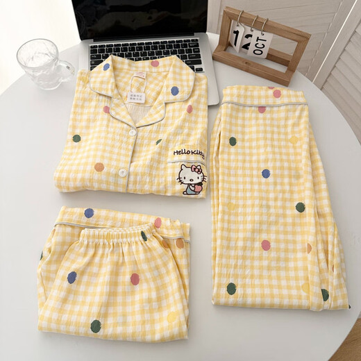 S.SOFEA日系可爱睡衣女夏款云朵棉三件套装可外穿家居服 J844# 180 XL
