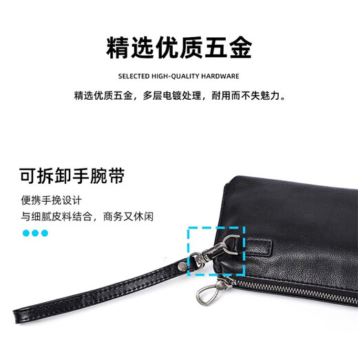 Cowley Keller Herrenkupplungsbeutel Echtes Leder Brieftasche Herrenkopfschicht Cowide Tragbarer Aufbewahrungstasche Weiche Ledertasche Pendeln tragbare Handybeutel Schwarz 21*4.5*11 cm