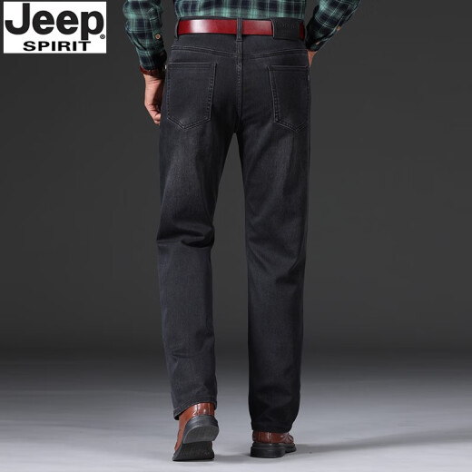 Jeep Spirit 1941 Jeep Herren Jeans fallen dick, gerade lockere lockere, tiefe leichte luxuriöse High-End-High-End-Hose Schwarz und Grau-679 dickes Modell 29 Taille 2,2 Fuß