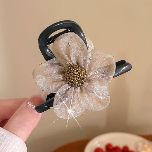 Juvia Bow Clip Women's New Light Luxurious and High-Level Ponytail Clip Half-tie Hairpin Shark Clip Hair Clip Headwear JYFJ129 Flash Diamond Flower Clip Champagne Color