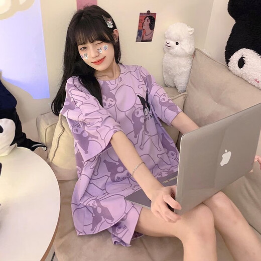 Jingpufei Summer dibujos animados de manga corta de manga corta El pijama para mujeres dulces de gran tamaño se puede usar fuera del traje de ropa para el hogar 686 Gray Cat 175 L Tamaño [Recomendado 98-112Jin [Jin es igual a 0,5 kg]]]