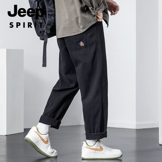 JEEP SPIRIT吉普休闲裤男士宽松潮牌秋冬新款工装长裤纯棉美式直筒裤春秋男裤 JEEPL1098-军绿 M 适合100-125斤