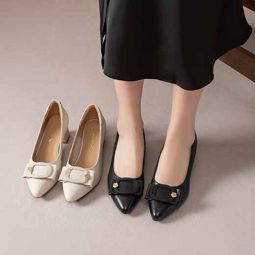 
Red Dragonfly Leap Moon Shoes High Heels 25 Spring Thick Heels Women's Shoes Pointed toe Workplace Small Leather Shoes Single Shoes WLB15124 Black 39
