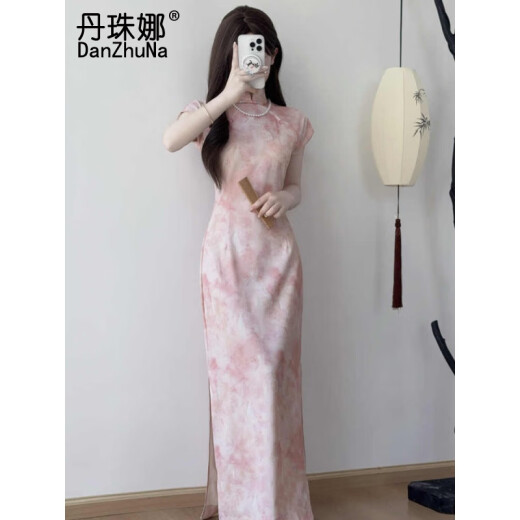 丹珠娜（DanZhuNa）新中式连衣裙女装2025夏季新款气质改良国风少女旗袍改良裙子夏天 9710粉色旗袍（无饰品） 2XL