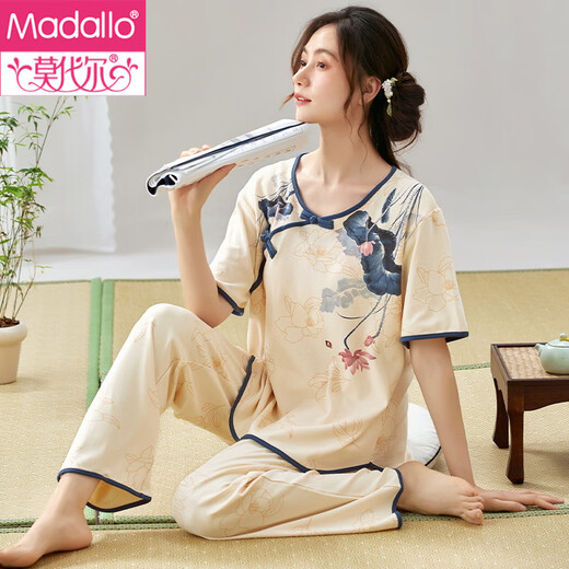 
Modal women's short-sleeved pajamas set for summer thin trousers in summer new Chinese style imitation cotton home clothes can be worn outside LZY9905 M (recommended 75-95Jin [Jin equals 0.5 kg])