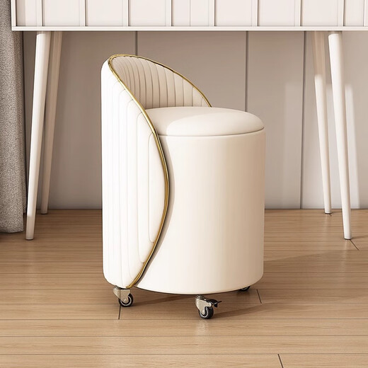 Jungle Makeup Stool Dressing Table Chair Bedroom Dressing Stool Makeup Chair Light Luxury High-end Manicure Chair Rotatable with Backrest Pulley Storage Model - All White