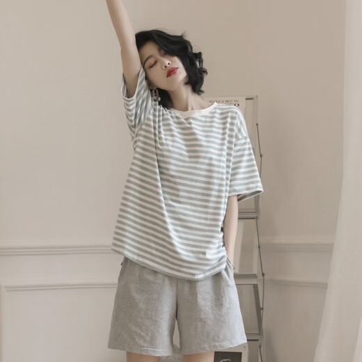 红豆（Hodo）官网【央妈推荐】2025年新款睡衣女夏季纯棉短袖两件套夏天家居服 YZT9854 M 女款 建议80-100斤