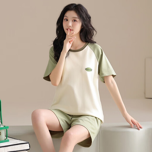 梦特娇（MONTAGUT）夏季新款薄款短袖短裤套装女学生可爱卡通印花休闲时尚两件套 w6172# 均码 m