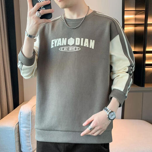 HUALIN FASHION潮流拼接卫衣男士宽松长袖新款休闲恤春秋季青年套头衫 W6167灰蓝 L 110-130斤