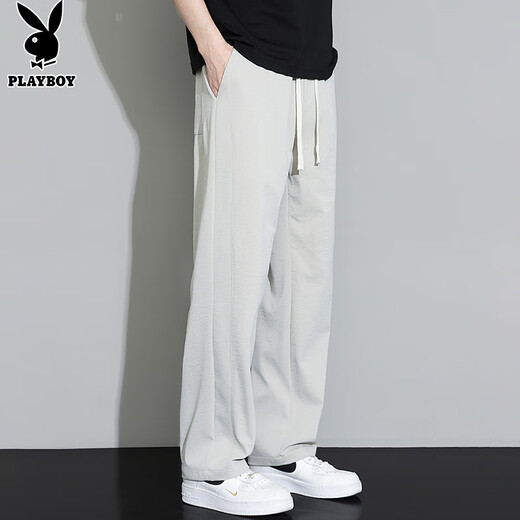花花公子（PLAYBOY）休闲裤男夏季裤子男士冰丝裤宽松直筒阔腿薄款潮牌运动长裤