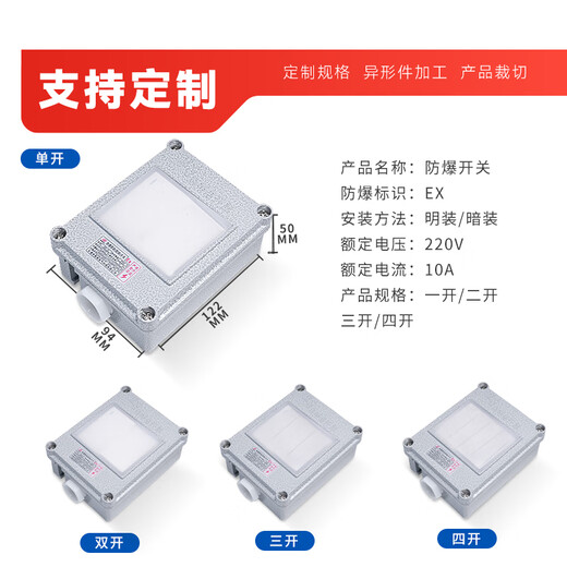 Jingzhu EX logo explosion-proof wall switch 220V metal switch exposed and concealed 86 type 10A industrial waterproof and dustproof indoor and outdoor Jingcang Sufa one-open single control