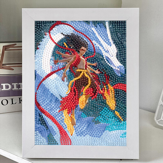 
Nezha: The Devil Child's Sea Diamond Sticker Children's Handmade Diy Materials Ao Bing Kindergarten Nezha Sticker Brick Painting 7372 [Wood Frame + Tools + Color Box]