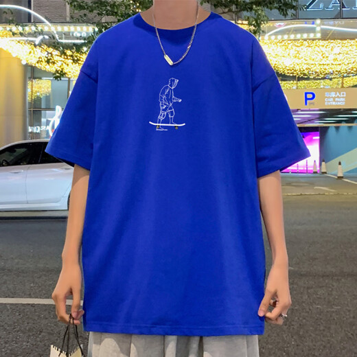 常缕竺纯棉T恤男潮牌潮流休闲宽松圆领短袖男生青少年夏季新款百搭体恤 3897白色 L 约120-140斤可穿