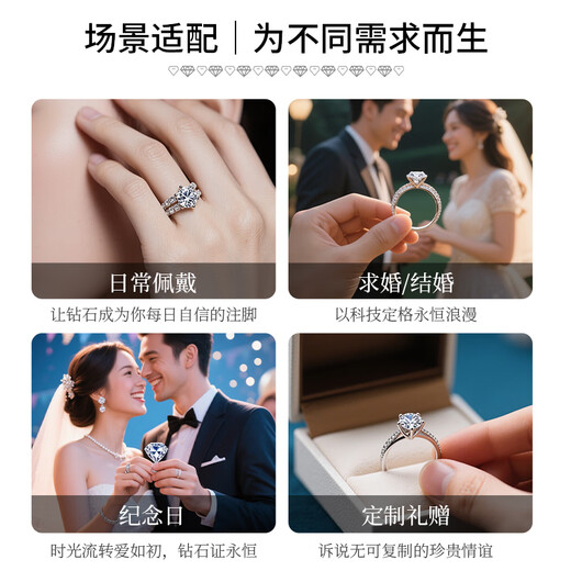 IDC Henan artificially cultivated diamond 18K gold diamond ring Starlight six-claw wedding platinum 1 carat ring engagement Valentine's Day PT950 platinum D color/VVS/NGIC certificate 30 points heavy gold version