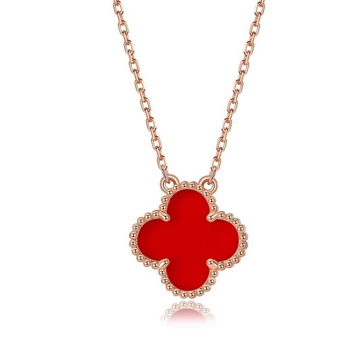 Century-old Fenxiang light luxury four-leaf clover necklace 18K gold women's Au750 carnelian clavicle chain gold gift gift Lao Fengxiang 18k rose gold carnelian four-leaf clover necklace