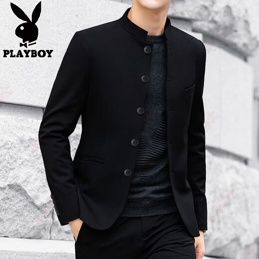 Playboy haut de gamme Zhongshan Suit Young Men New Chinese Style Men Republic of China Stand Collar Suit Veste Men's Suit Marge Taille Tendance Zhongshan Suit Black Shirt 3xl 170-190Jin [Jin est égal à 0,5 kg]