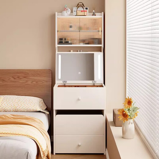 Stamen Solid Wood Dressing Table Bedroom Bedside Flip Integrated Dressing Table Storage Cabinet with USB Socket and Mirror High Cabinet High Cabinet Style - Walnut Color 70cm Dressing Table + Makeup Stool Upgraded Flip Makeup Mirror + USB Socket