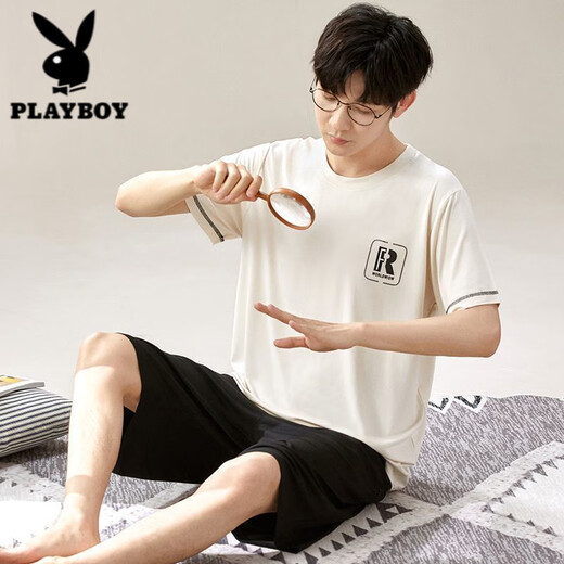 Playboy (Playboy) Herren-Sommeranzug Modal Herren-Pyjamas kurzärmelige Shorts plus eine große lose dünne Heimkleidung 6623 XL 120-140jin [Jin ist 0,5 kg]