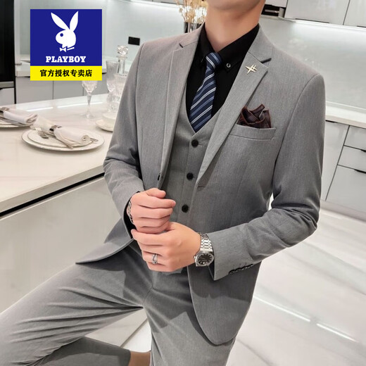 
Playboy suit suit men's three-piece Korean style slim business formal suit casual little suit groom best man wedding dress 719/black [two-piece suit + pants] 2XL Recommended 135-145Jin [Jin equals 0.5 kg]