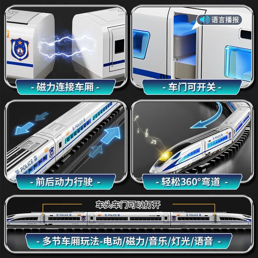 Meibosen Großes ferngesteuertes Hochgeschwindigkeitszug-Spielzeug für Kinder, Fuxing-Simulationsmodell, Junge, 3–6 Jahre alt, 8 Geschenklegierung, elektrisches Fuxing, silberne Sprachübertragung + einteiliger Hochgeschwindigkeitszug/Fernbedienung, 481 cm Gleis + Geschenk