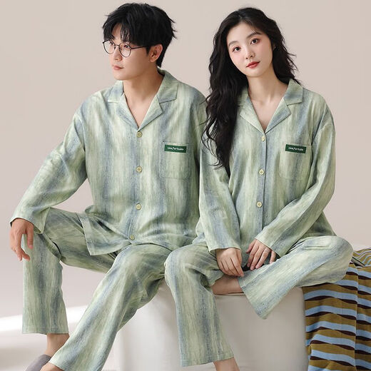 
FHHUABD couple pajamas spring and autumn style 2024 new pure cotton long sleeve women cute cartoon men can wear home clothes set Flagship store-757 2XL single woman