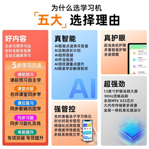 Dr. Alpha 5G learning machine tablet computer full network call all subjects synchronous courses primary school first grade to junior high school English reading online class tutoring composition homework correction photo search Xingyao Silver 12GB running 12-inch 2.5K eye protection paper screen 256GB