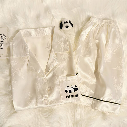 Langsha High-End Panda Ice Seide Pyjamas für Frauen im Sommer dünne kurzärmelige 2025 neue Strickjacke niedliche Heimkleidung Set YX-9227 Polka Dot M [75-95jin [Jin gleich 0,5 kg]]]