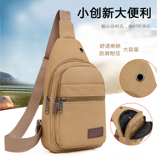 Laiji Electrician's Tool Bag Crossbody Chest Bag Men's Teenagers Thickened Canvas Wear-Resistant Men's Bag New Retro Men's Versatile Bag Khaki