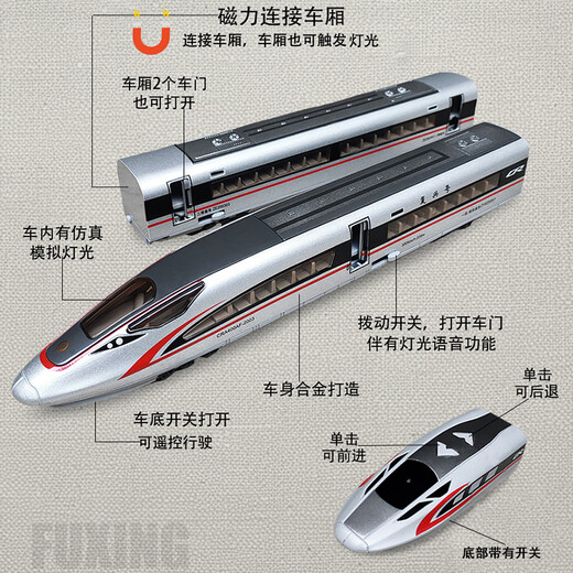 
Remote control alloy high-speed railway Fuxing EMU model simulation Harmony children's train toy electric train boy [alloy remote control] 3 sections - silver
