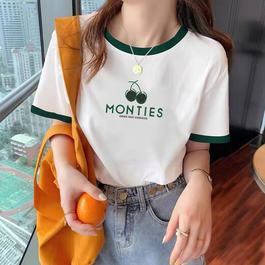 Camiseta Xuanmo Shandong Jimo Camiseta Summer 2025 Nueva camiseta contrastante para mujeres versátiles y de moda y delgada KC693 Blue Collar M