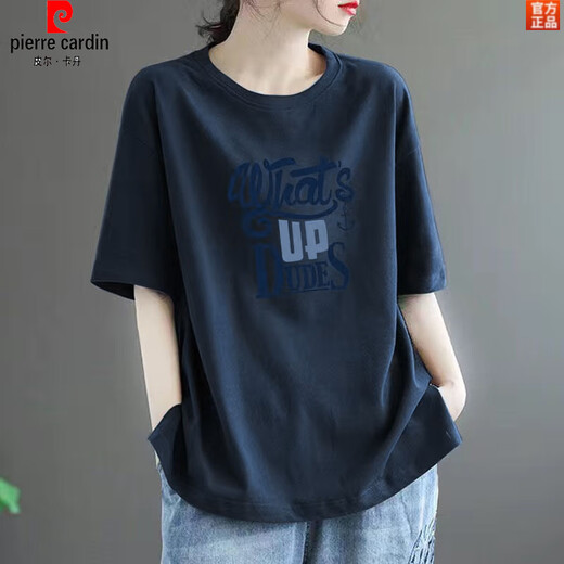 Pierre cardin cotton short-sleeved T-shirt for women 2025 new summer large size loose slimming medium-length versatile printed top 983# white cotton 2XL recommended 155-175Jin [Jin equals 0.5 kg]