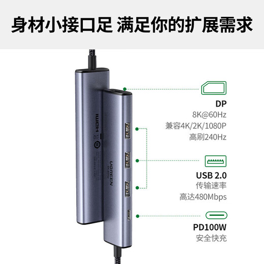 
Green Network Type-C Docking Dock USB-C Converter Thunderbolt 4 Dock Thunderbolt 3 Divider HDMI Network Cable Adapter HUB Universal MacBook Laptop iPad Tablet 5-in-1 [DP+USB2.0*3+PD]15905